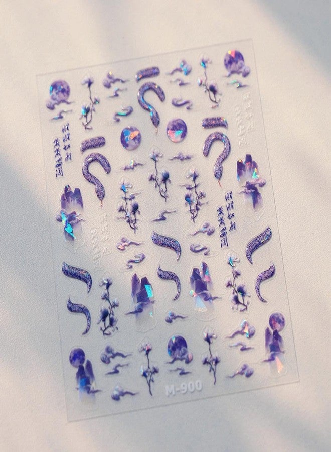 Maigitur 5D Embossed Snake Nail Stickers Purple Nail Art Stickers Self-Adhesive Mountain Nail Decals Chinese Style for Nail Art Flower Moon Nail Supplies Spring Stickers for Women Girls DIY Manicure - Image 5